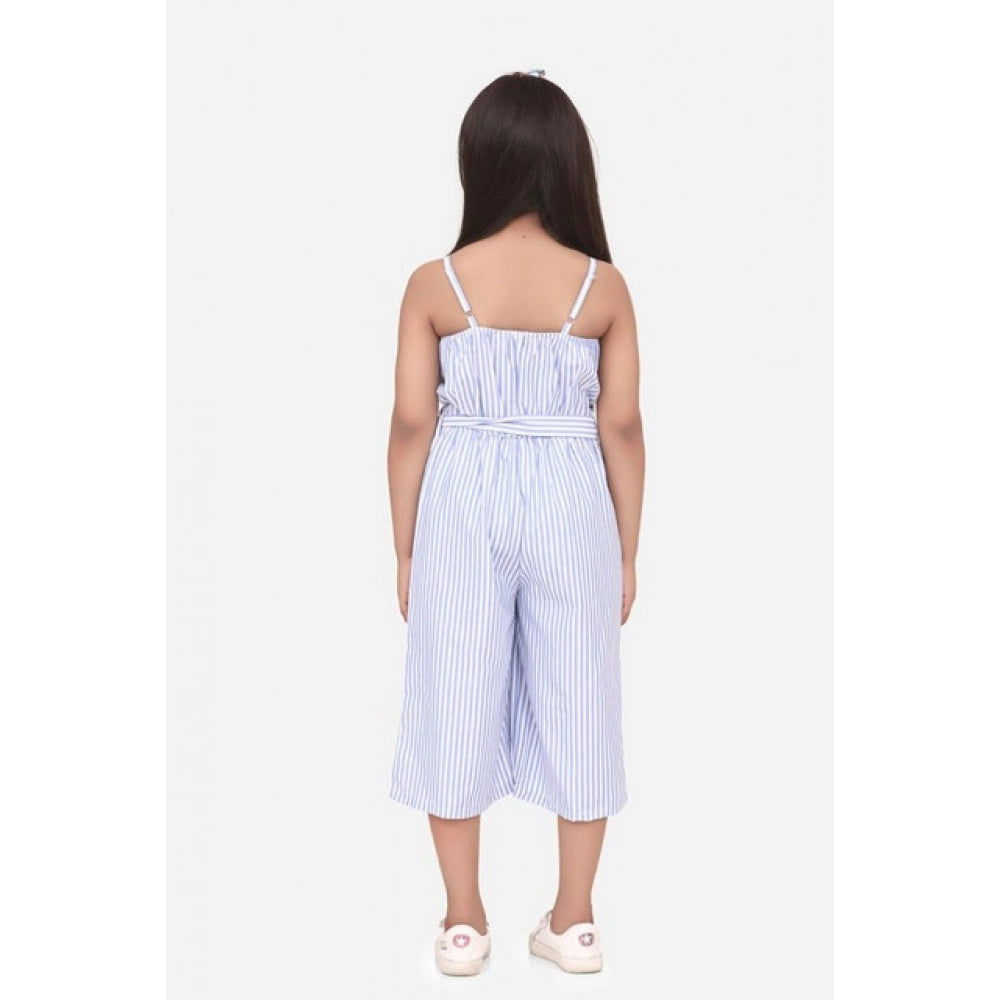 Girl's Cotton Blend Striped Sleeveless Jumpsuit — Light Blue