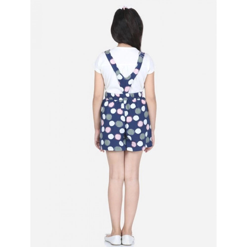 Girl's Rayon Polka Sleeveless Jumpsuit — Blue-Pink