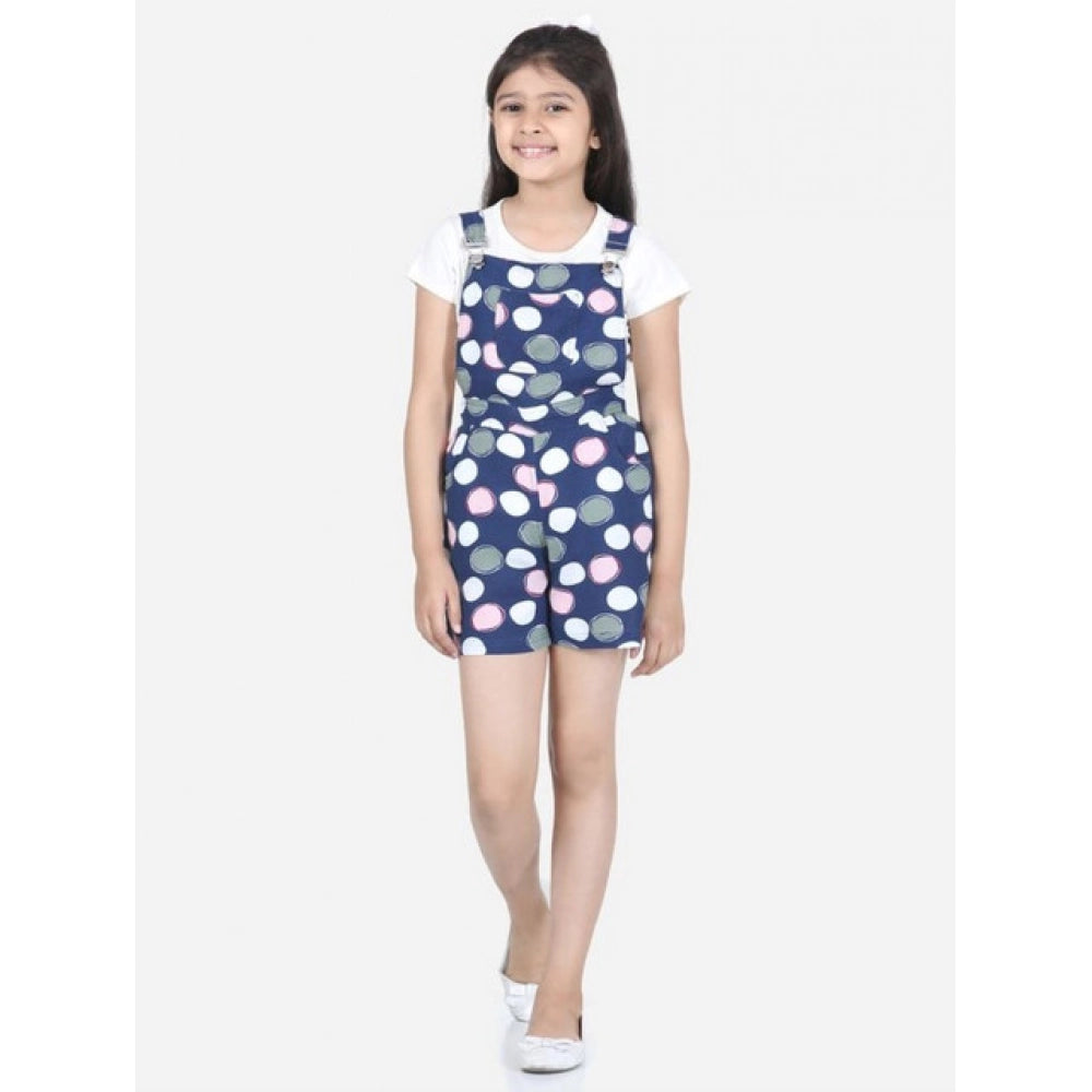 Girl's Rayon Polka Sleeveless Jumpsuit — Blue-Pink