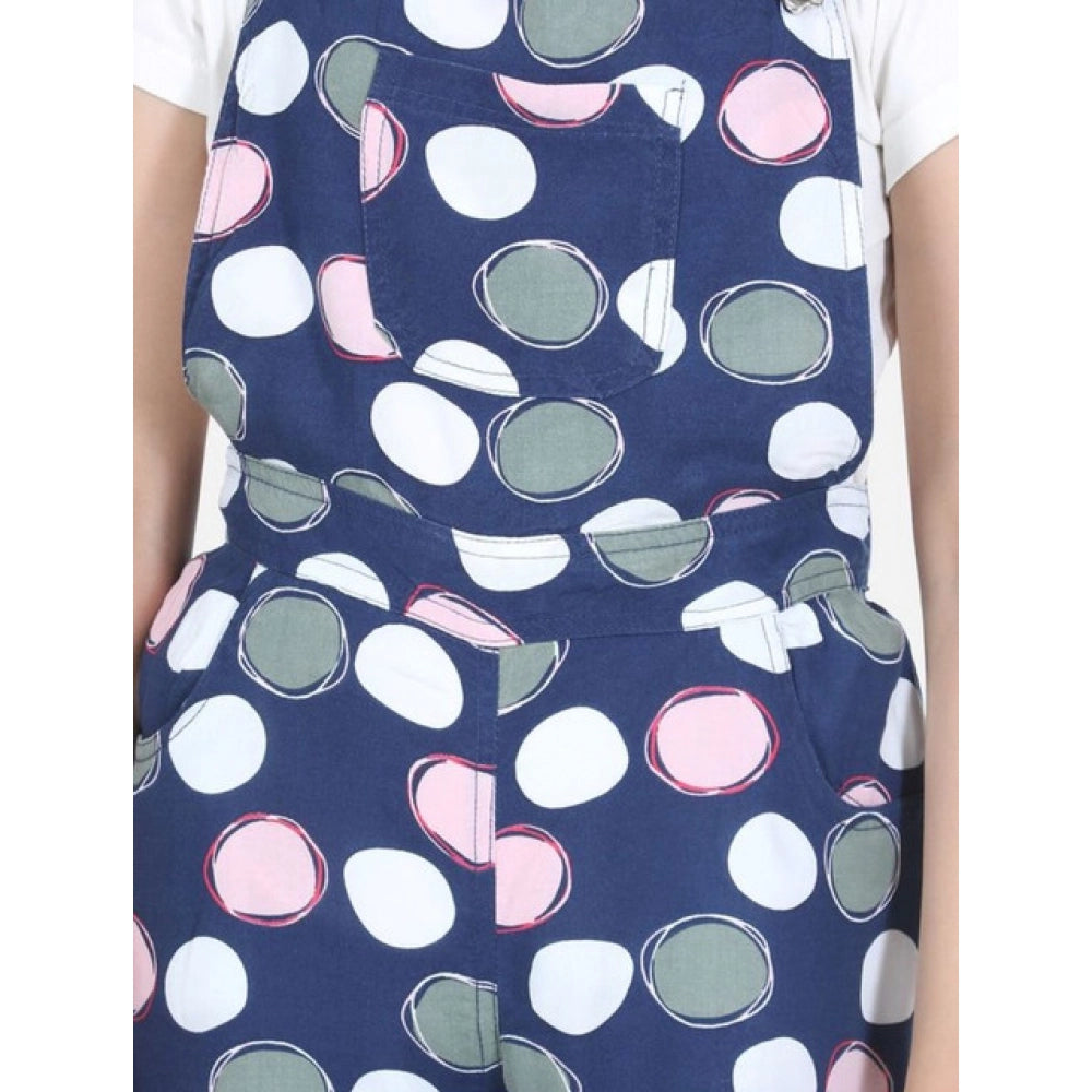 Girl's Rayon Polka Sleeveless Jumpsuit — Blue-Pink