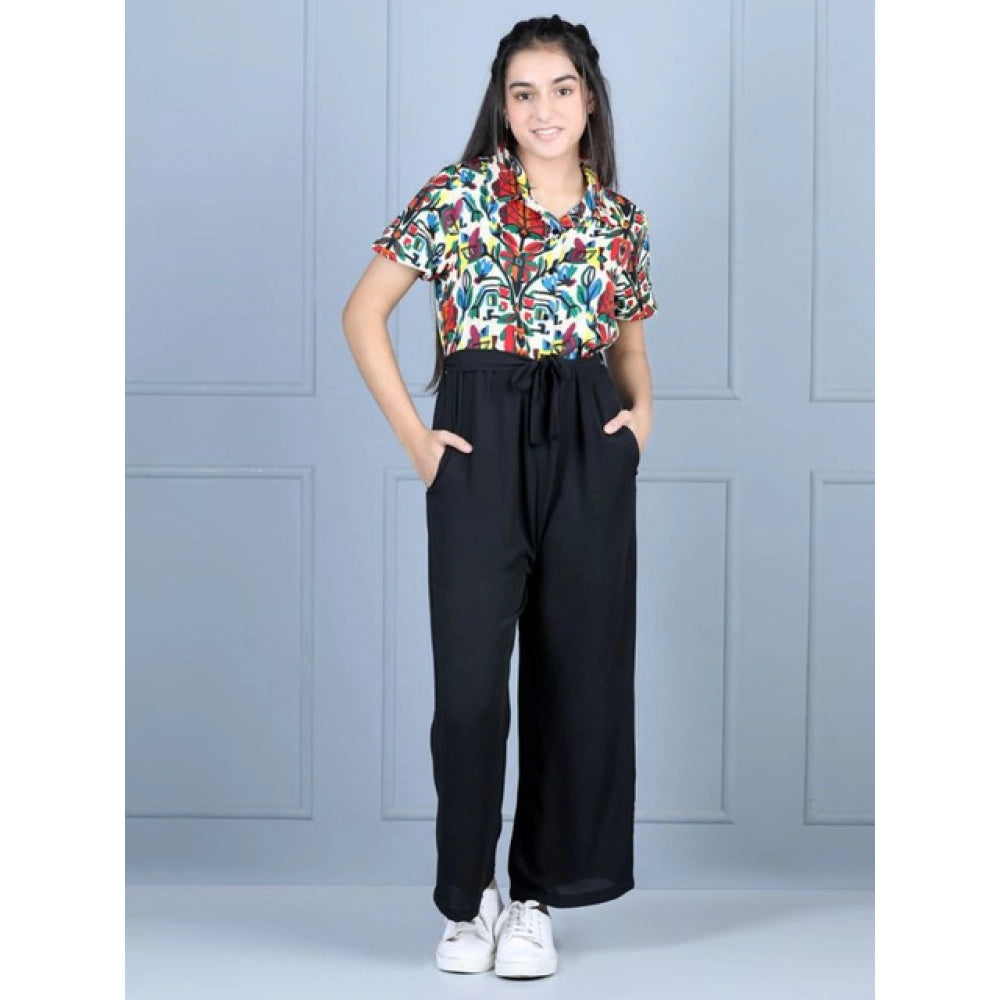 Girl's Printed Short Sleeves Jumpsuit — Multicolor-Black