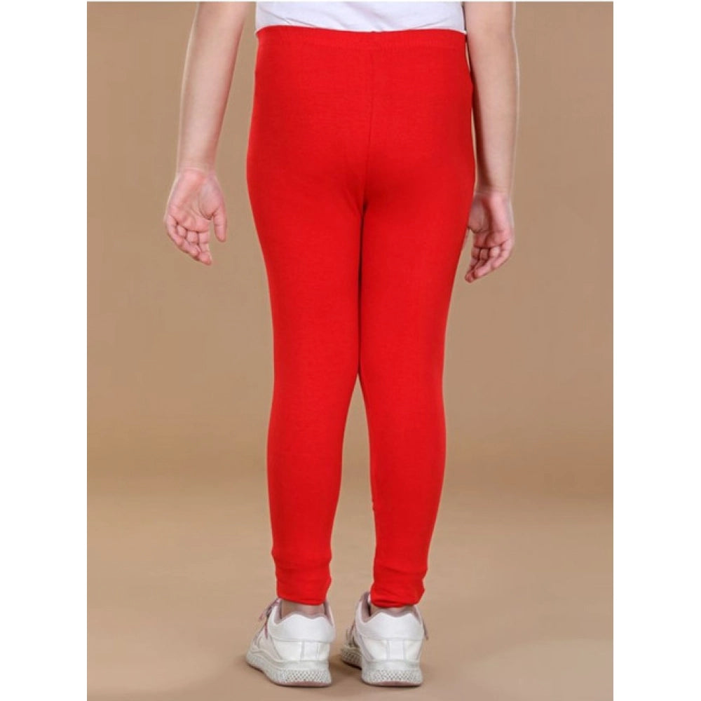 Girl's Cotton Lycra Solid Elasticated Leggings — Red