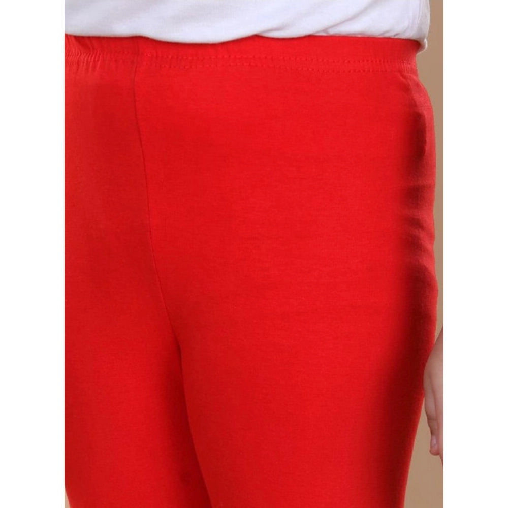 Girl's Cotton Lycra Solid Elasticated Leggings — Red