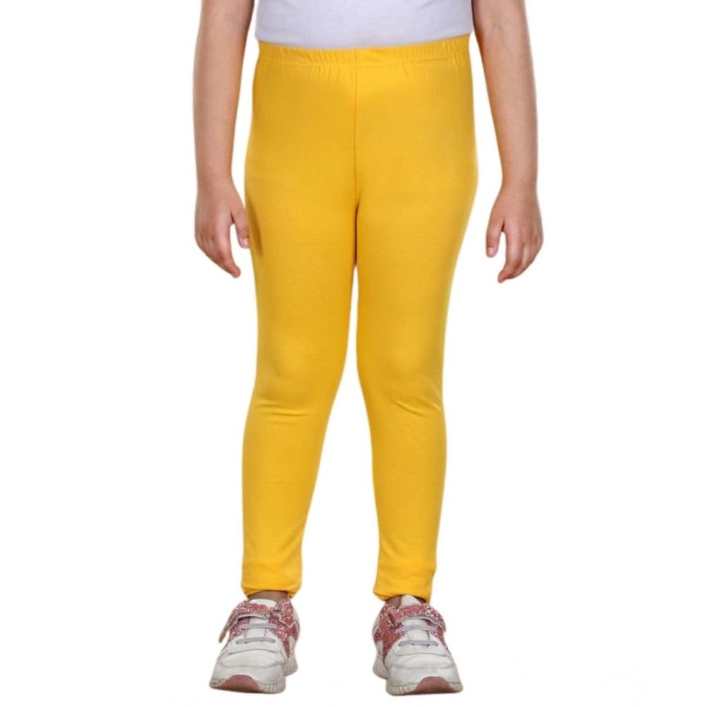 Girl's Cotton Lycra Solid Elasticated Leggings — Yellow