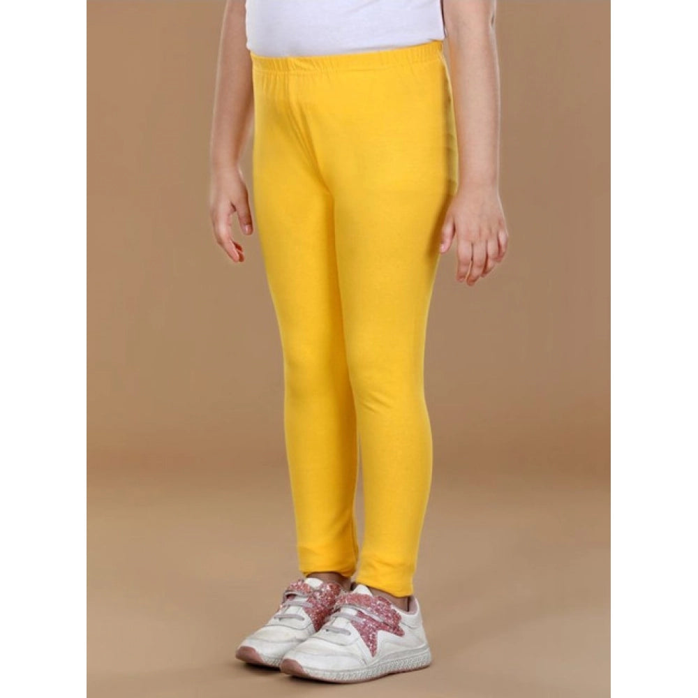 Girl's Cotton Lycra Solid Elasticated Leggings — Yellow