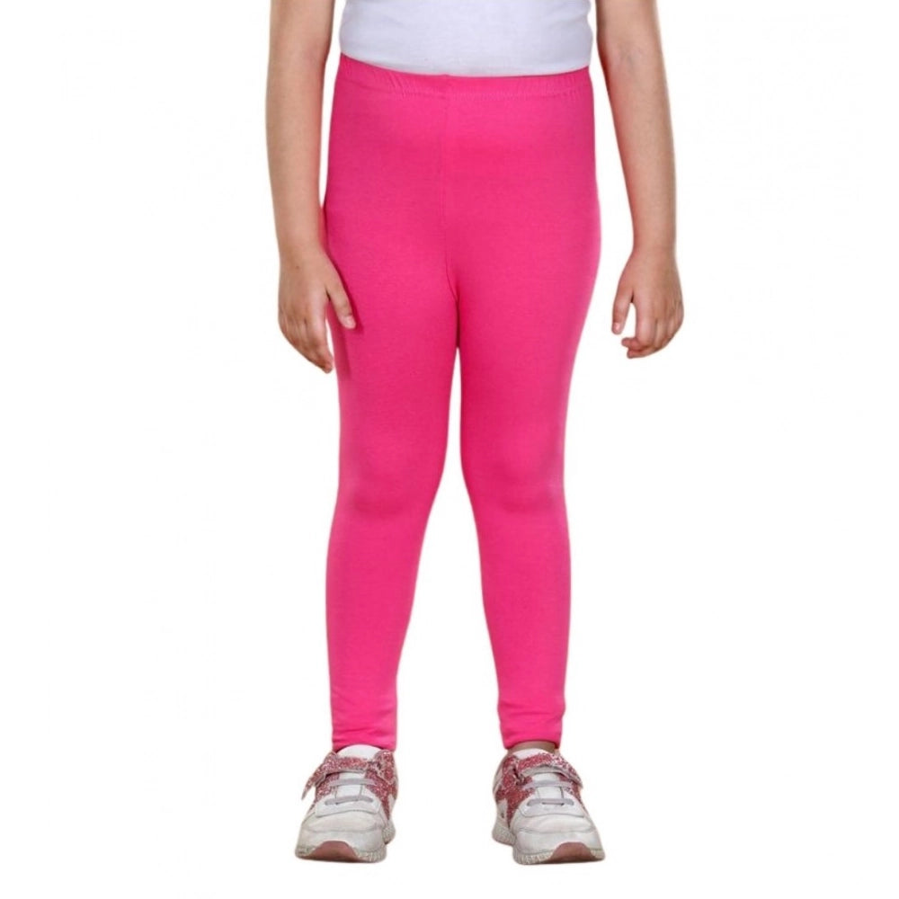 Girl's Cotton Lycra Solid Elasticated Leggings — Pink