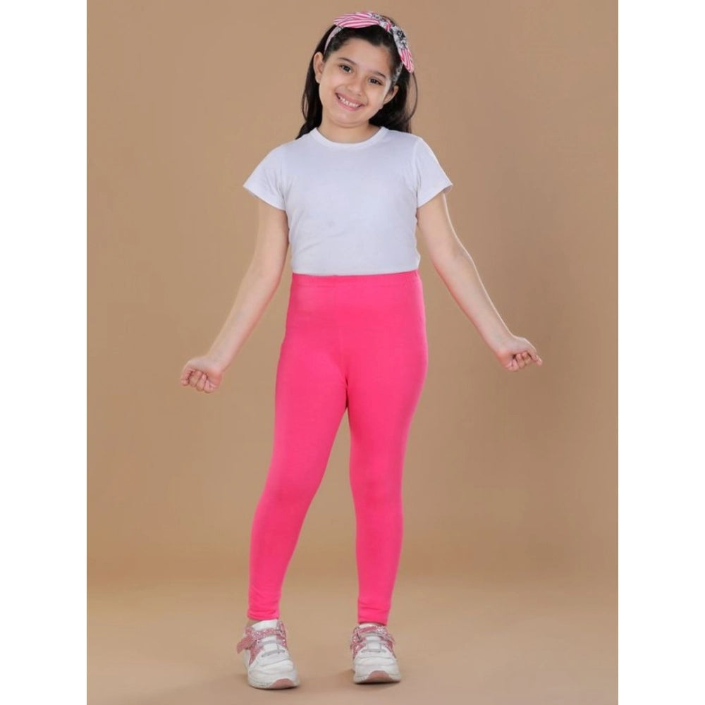 Girl's Cotton Lycra Solid Elasticated Leggings — Pink