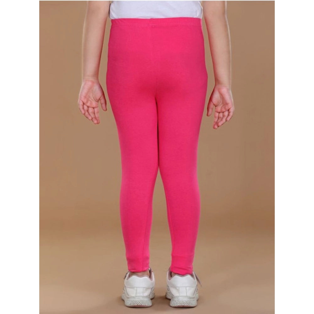 Girl's Cotton Lycra Solid Elasticated Leggings — Pink