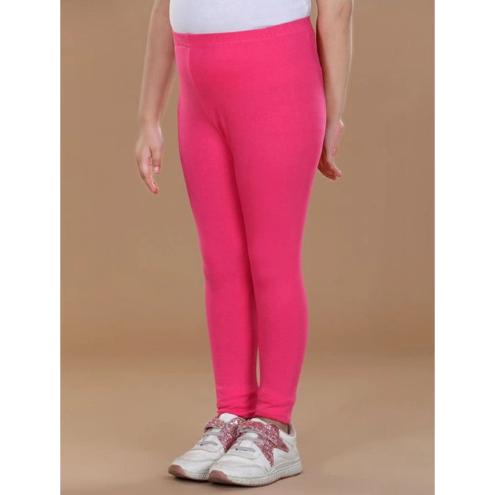 Girl's Cotton Lycra Solid Elasticated Leggings — Pink