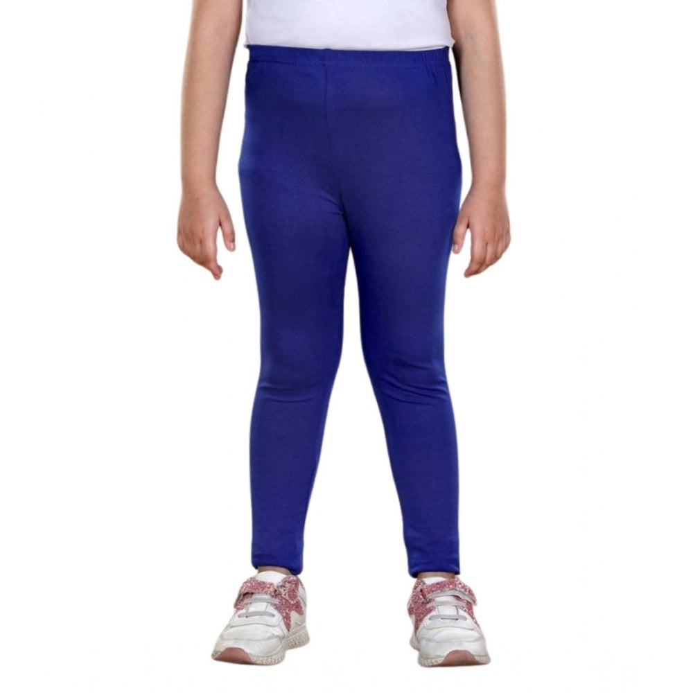 Girl's Cotton Lycra Solid Elasticated Leggings — Blue