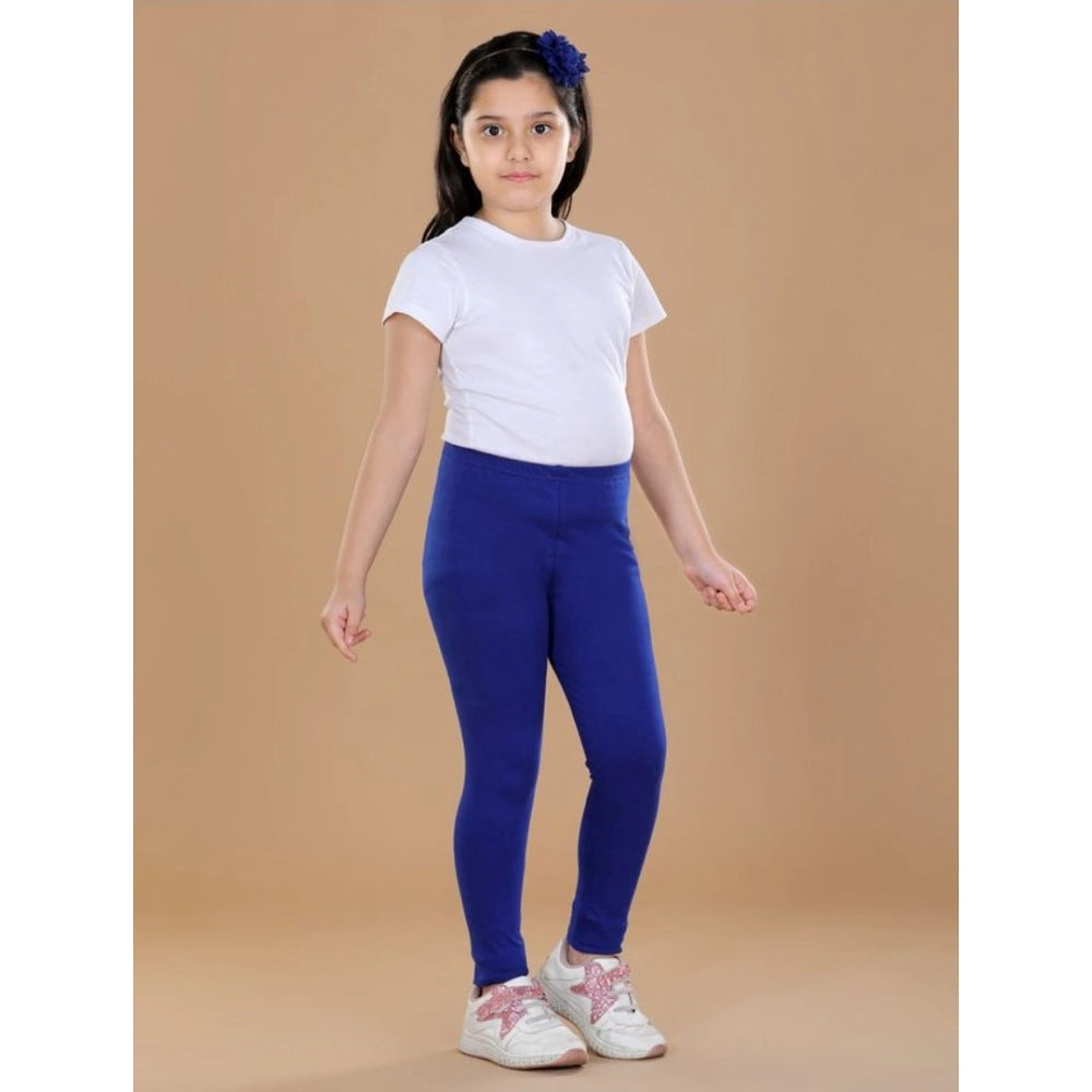 Girl's Cotton Lycra Solid Elasticated Leggings — Blue