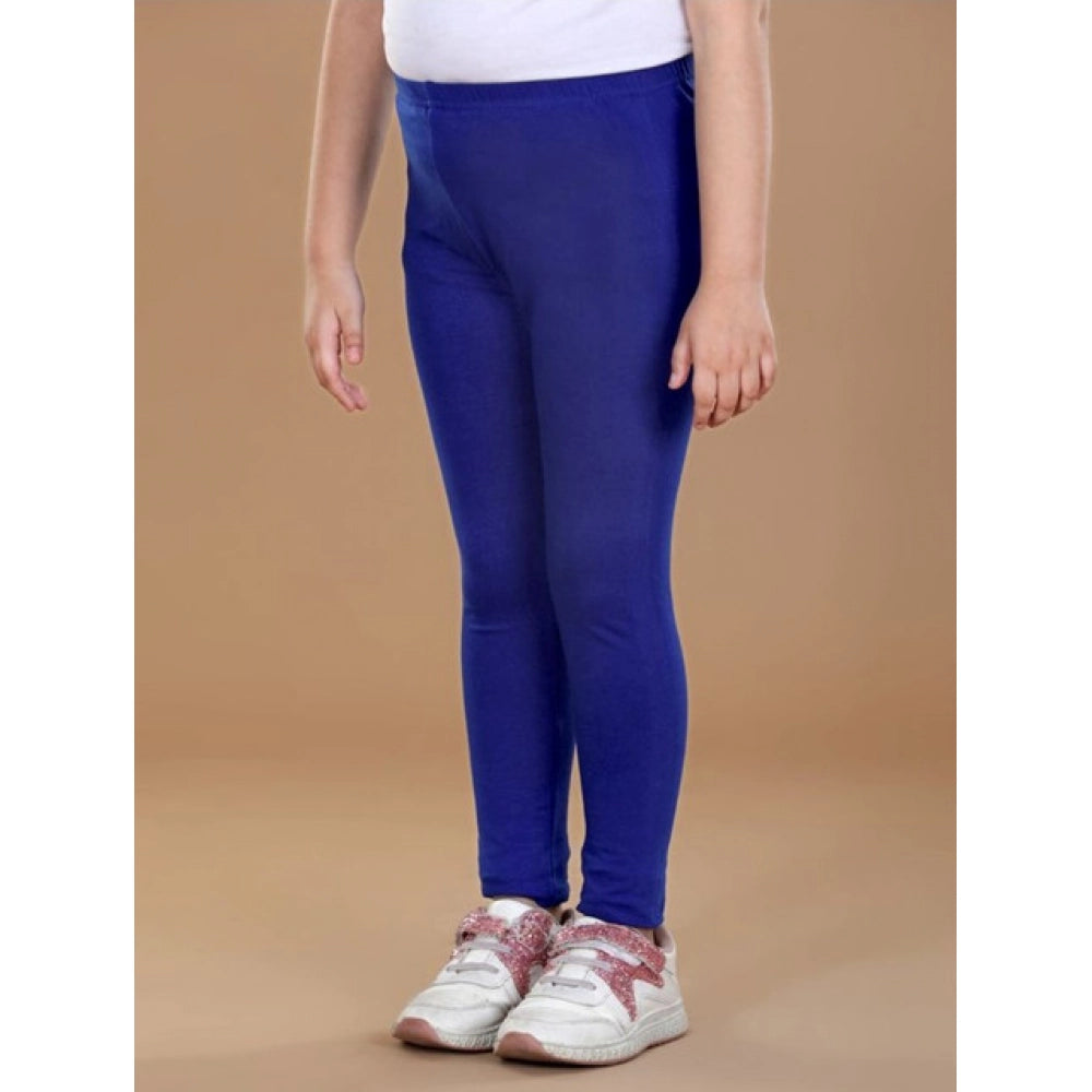 Girl's Cotton Lycra Solid Elasticated Leggings — Blue