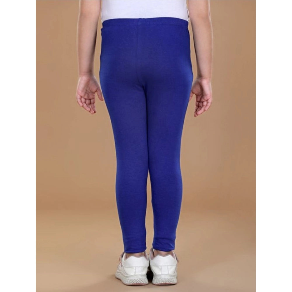 Girl's Cotton Lycra Solid Elasticated Leggings — Blue