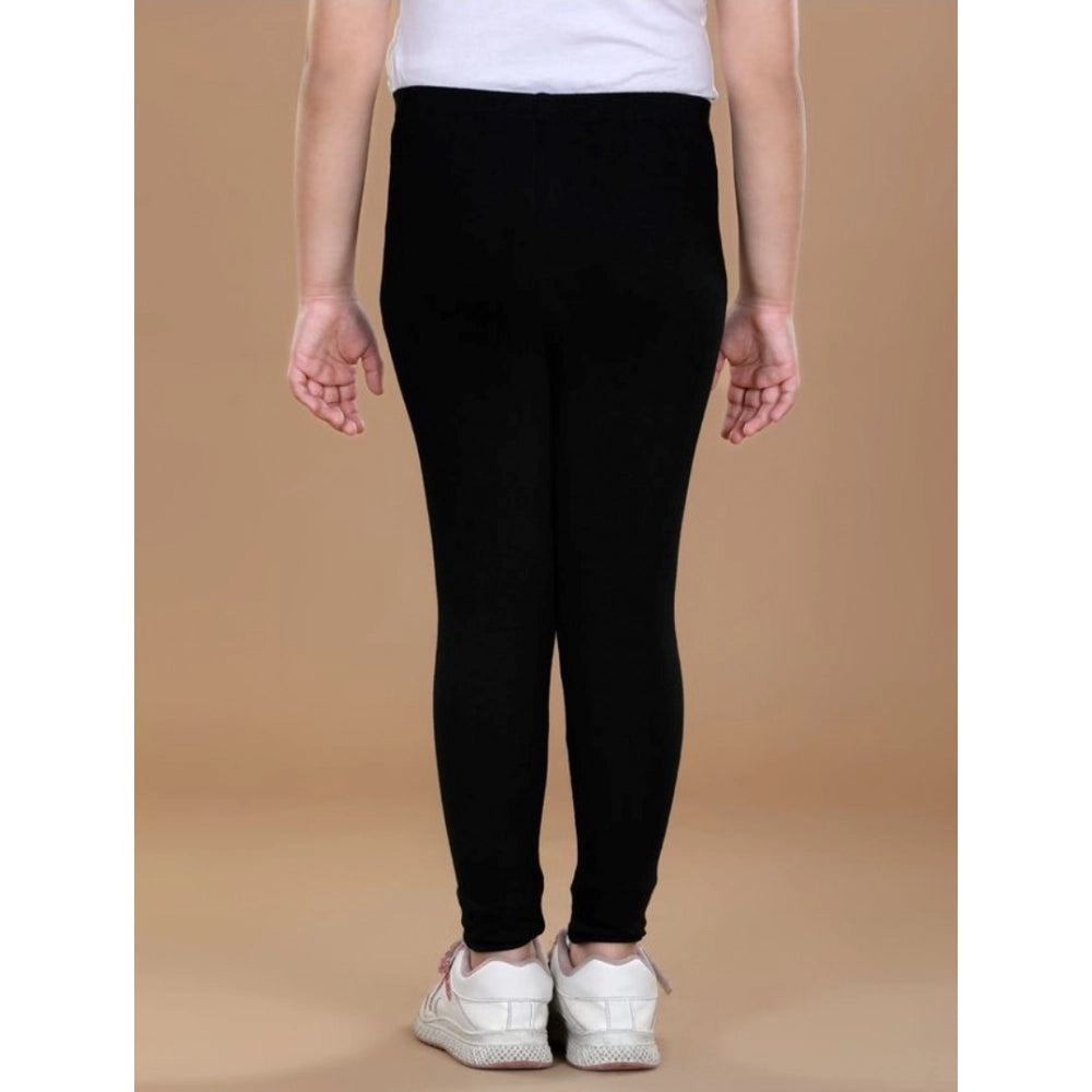 Girl's Cotton Lycra Solid Elasticated Leggings — Black