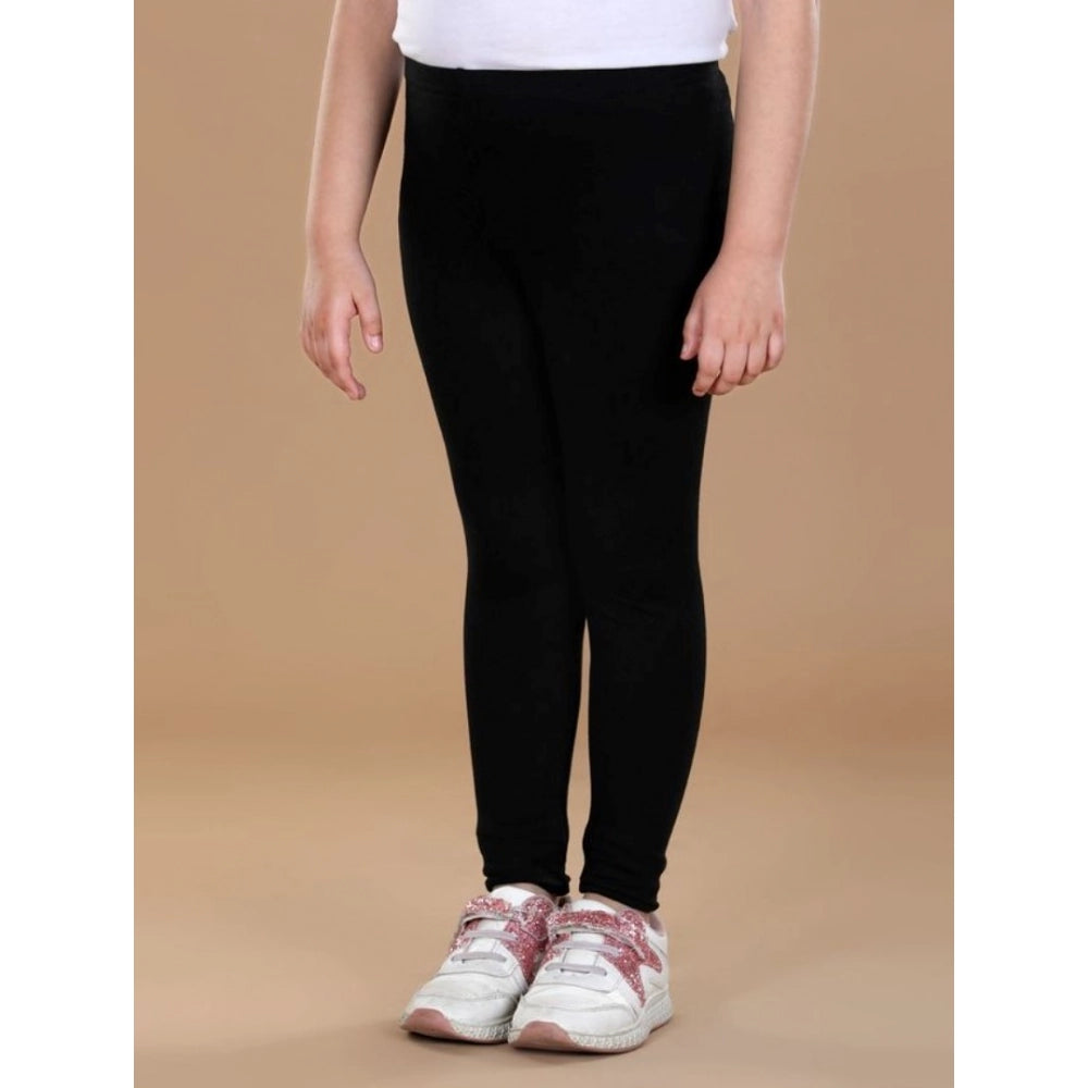 Girl's Cotton Lycra Solid Elasticated Leggings — Black