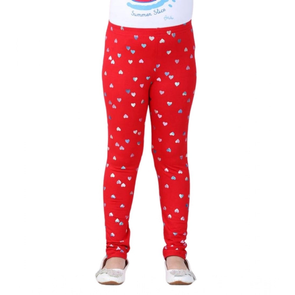 Girl's Cotton Lycra Embellished Elasticated Leggings — Red