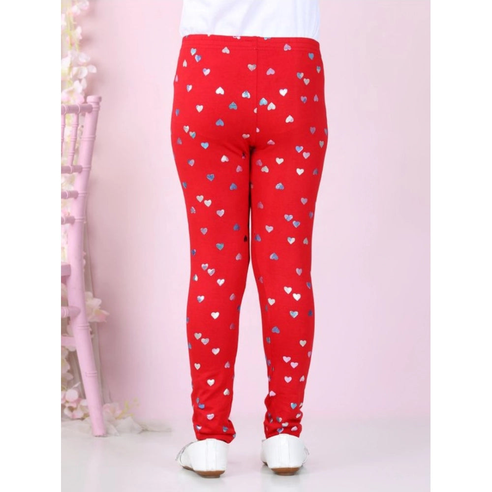 Girl's Cotton Lycra Embellished Elasticated Leggings — Red