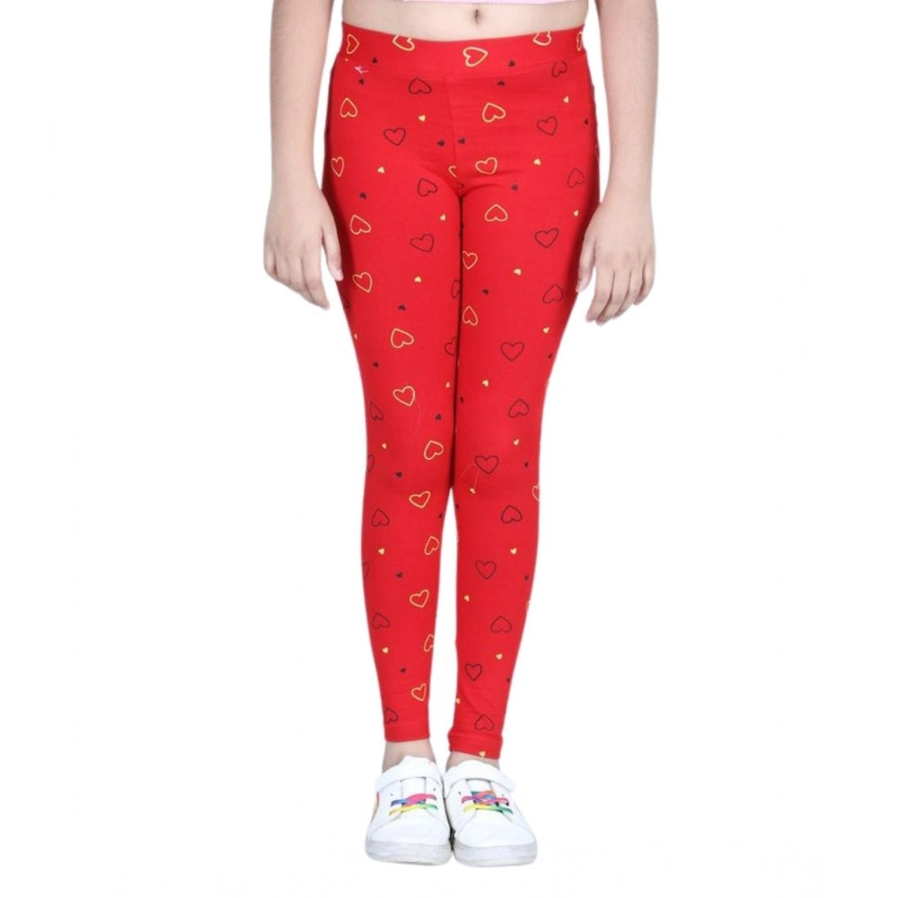 Girl's Cotton Lycra Printed Elasticated Leggings — Red · -YRS
