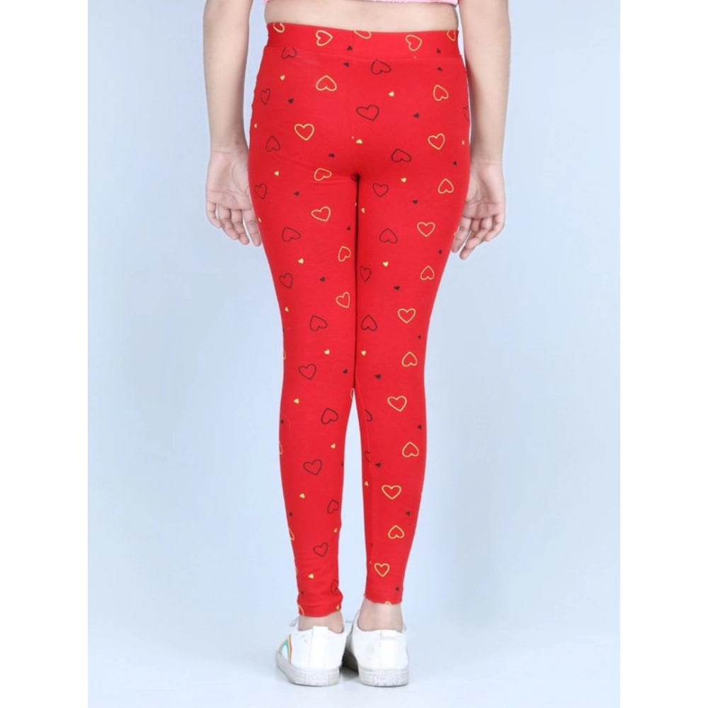 Girl's Cotton Lycra Printed Elasticated Leggings — Red · -YRS