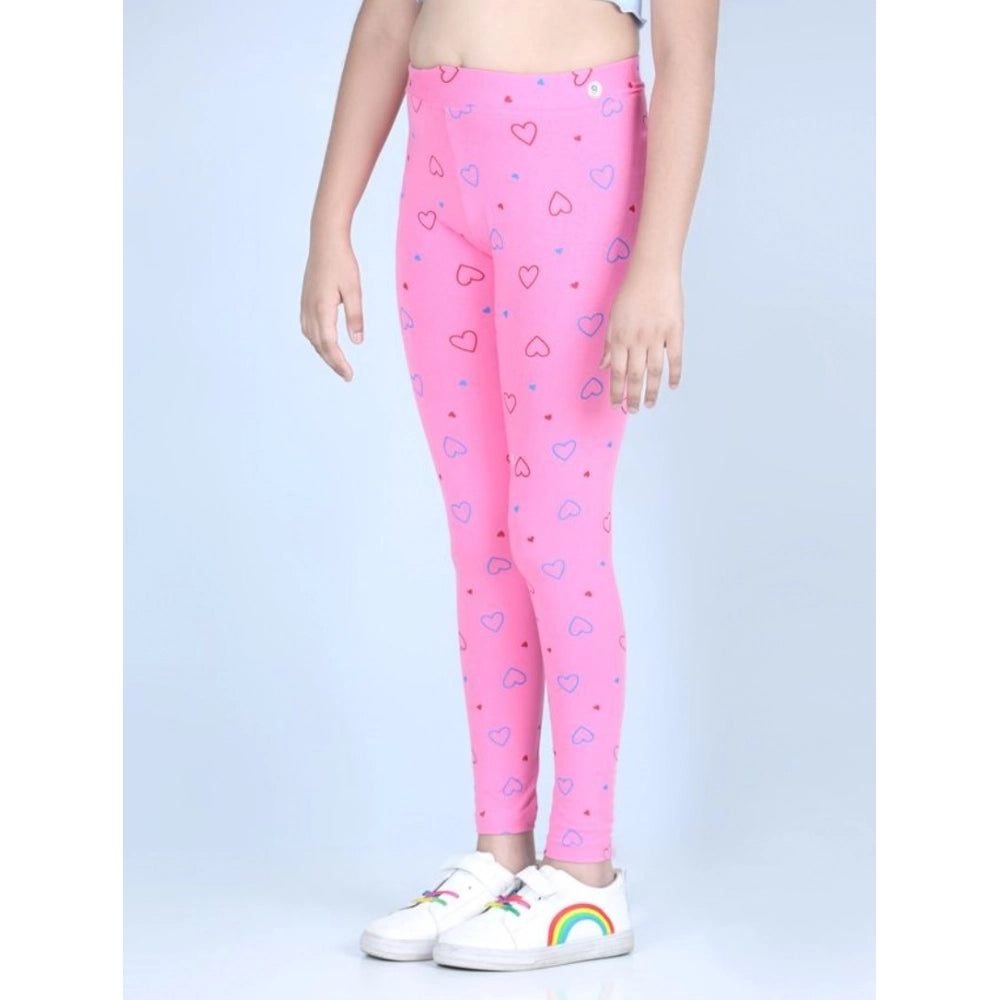 Girl's Cotton Lycra Printed Elasticated Leggings — Light Pink