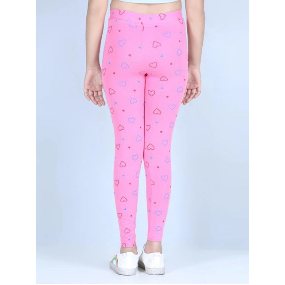 Girl's Cotton Lycra Printed Elasticated Leggings — Light Pink