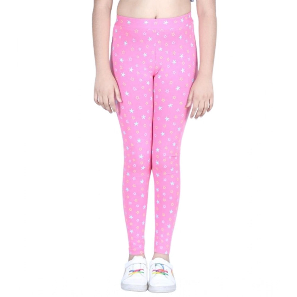 Girl's Cotton Lycra Printed Elasticated Leggings — Pink · -YRS
