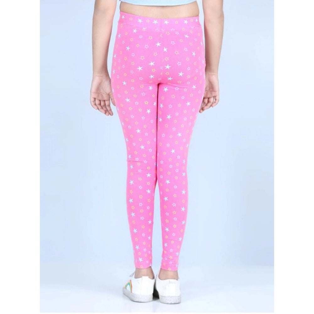 Girl's Cotton Lycra Printed Elasticated Leggings — Pink · -YRS