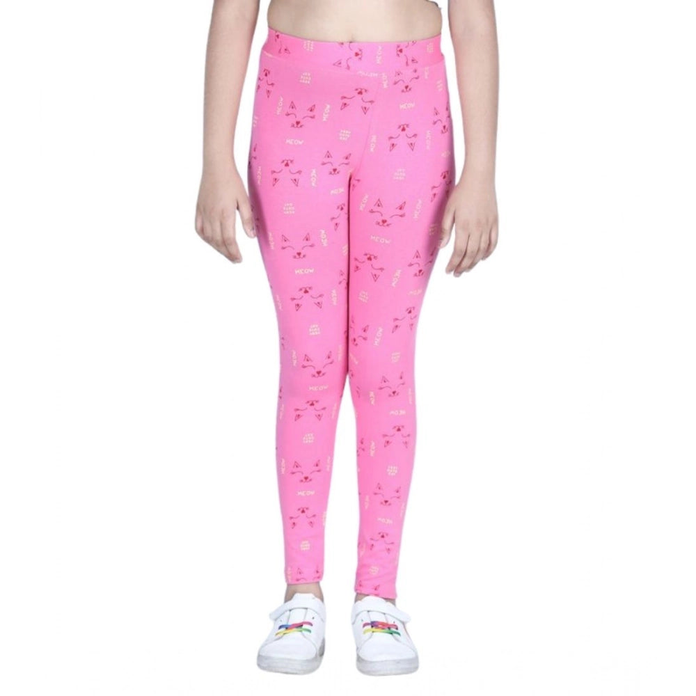 Girl's Cotton Lycra Printed Elasticated Leggings — Pink · -YRS