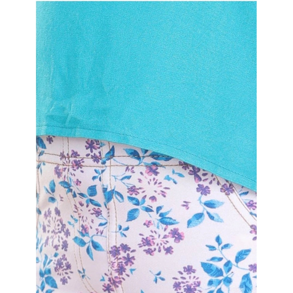 Girl's Cotton Floral Elasticated Jegging And Top Set — Turquoise Blue