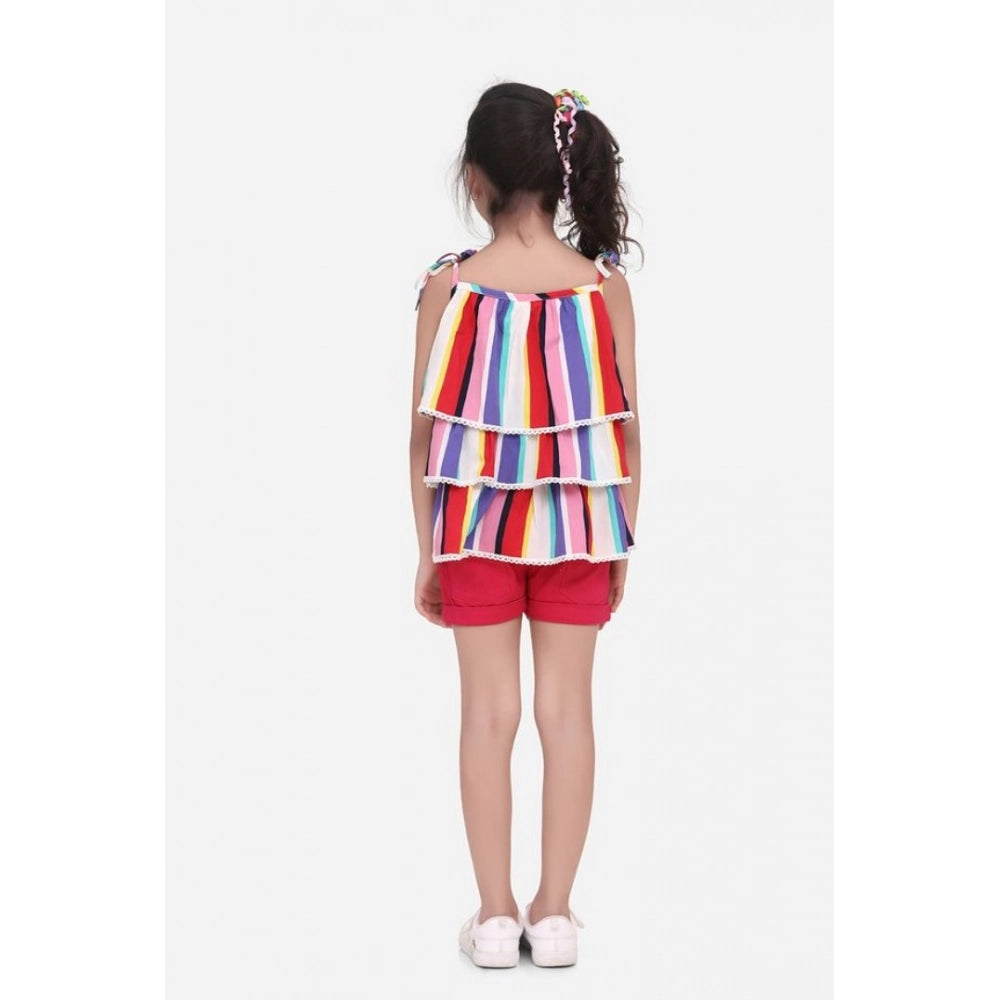 Girl's Crepe Striped Tie Ups Shorts Set