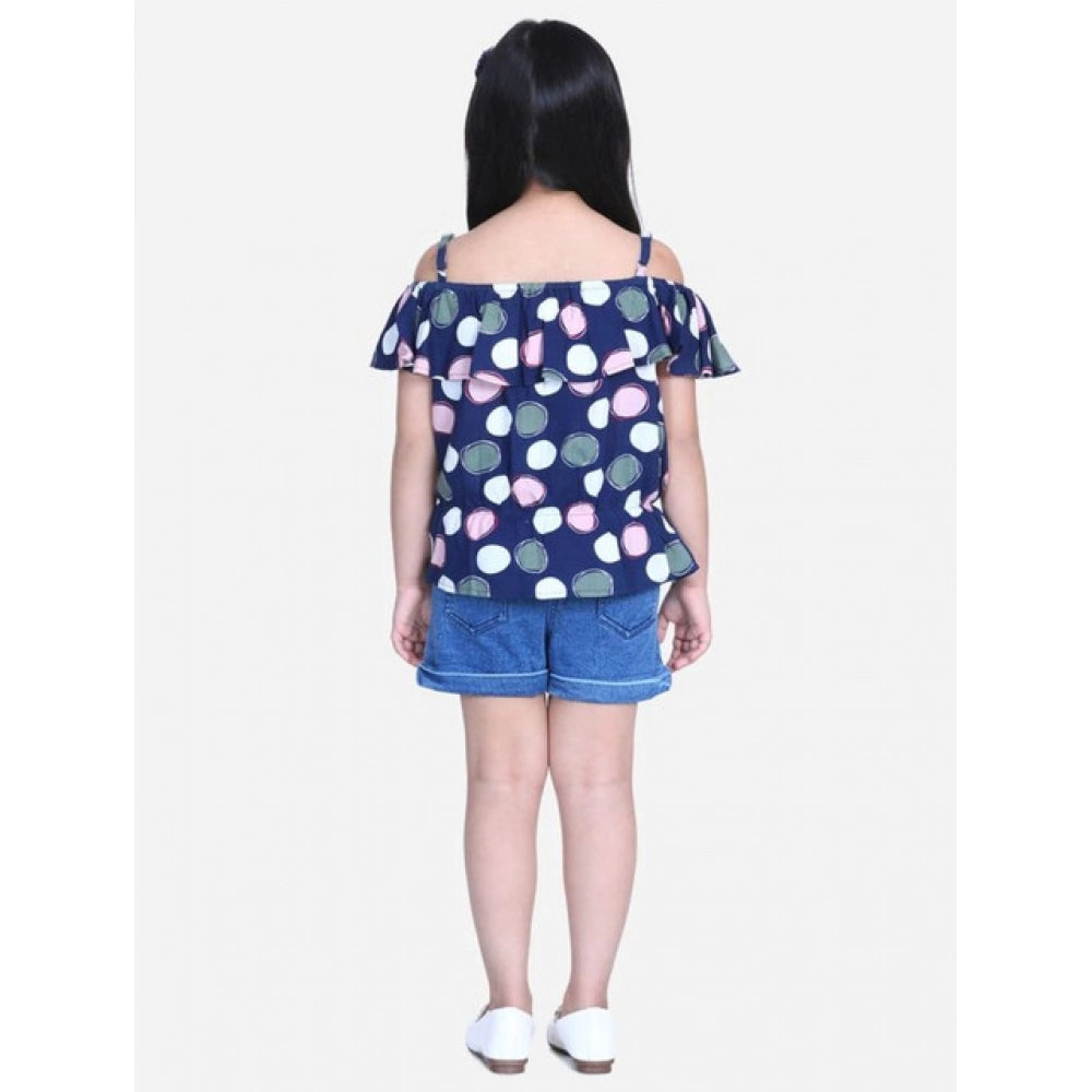Girl's Rayon Solid Cold Shoulder Top — Navy Blue