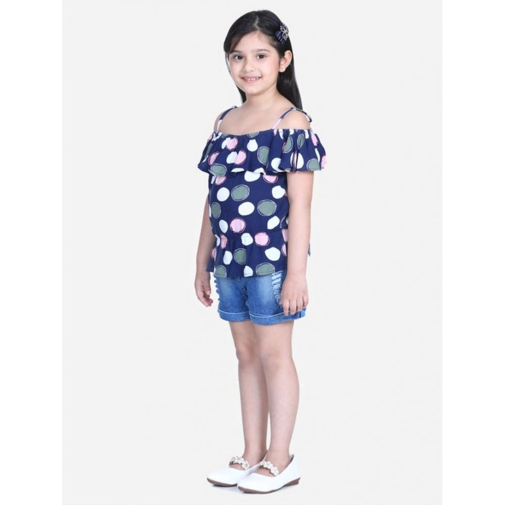 Girl's Rayon Solid Cold Shoulder Top — Navy Blue