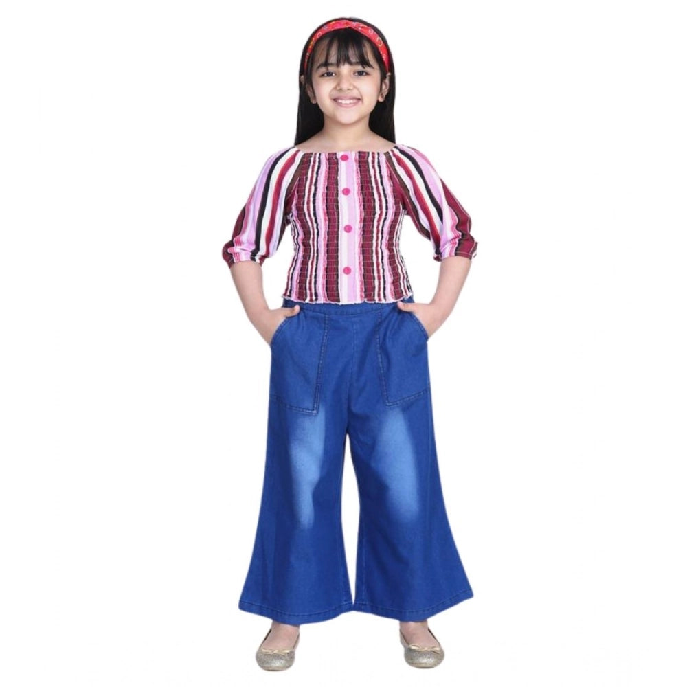 Girl's Rayon Solid Bell Sleeve Top — Purple-Blue