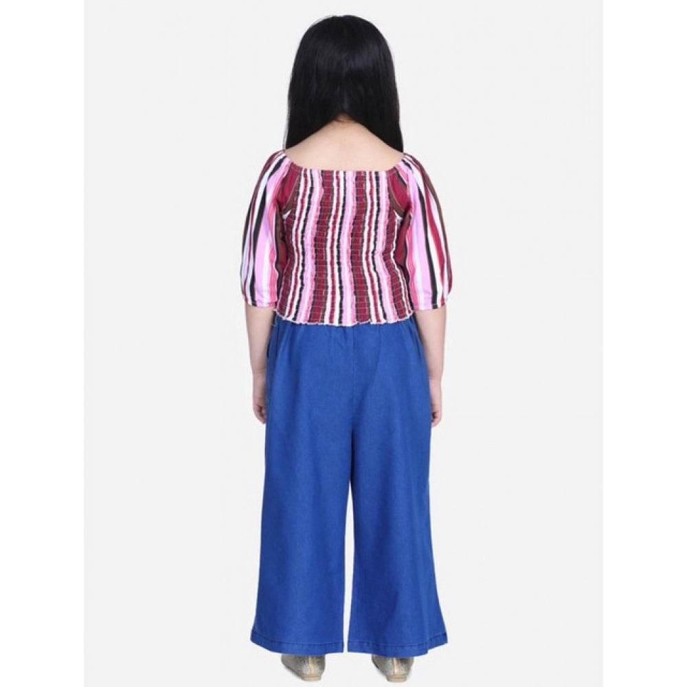 Girl's Rayon Solid Bell Sleeve Top — Purple-Blue