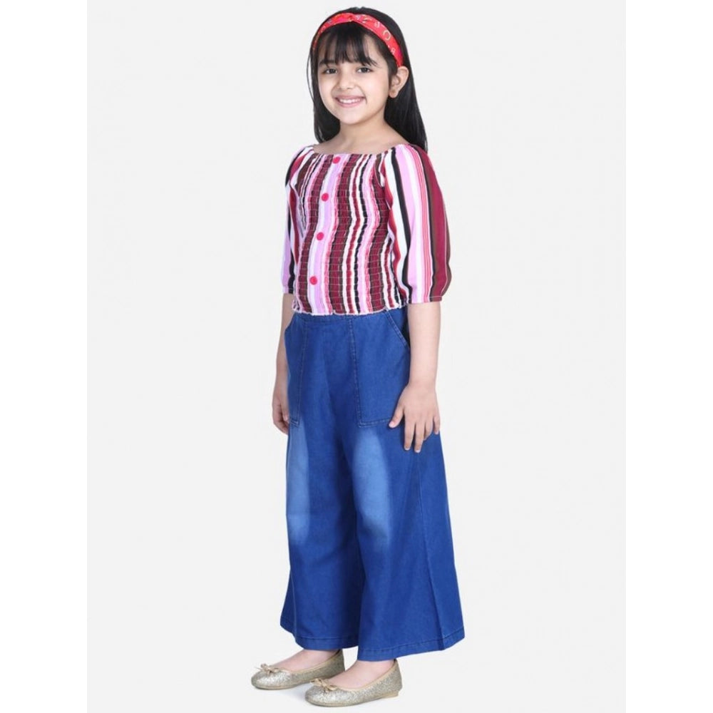 Girl's Rayon Solid Bell Sleeve Top — Purple-Blue
