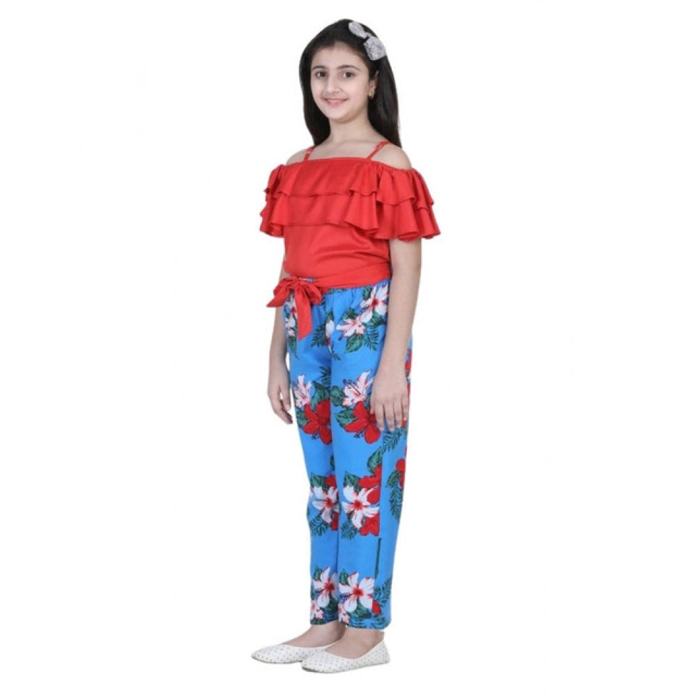Girl's Rayon Floral Short Sleeve Top And Trouser Set