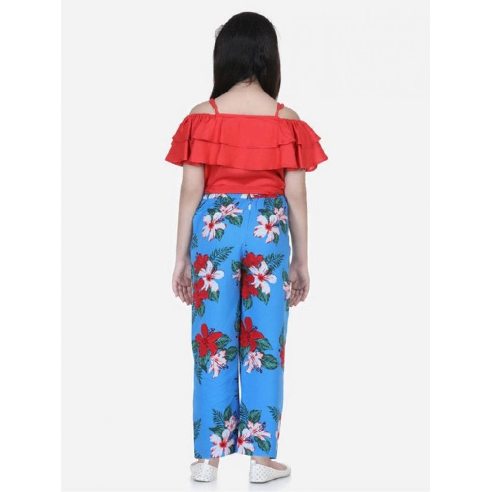 Girl's Rayon Floral Short Sleeve Top And Trouser Set