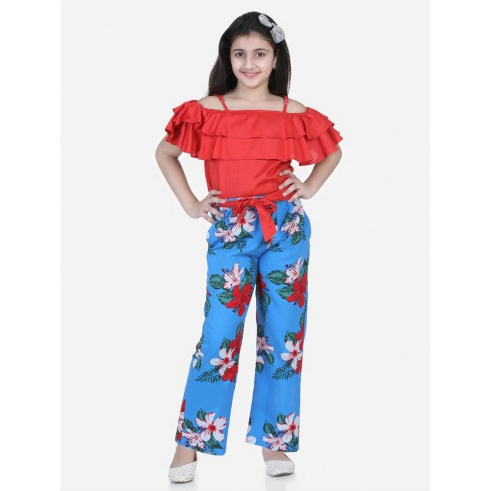 Girl's Rayon Floral Short Sleeve Top And Trouser Set