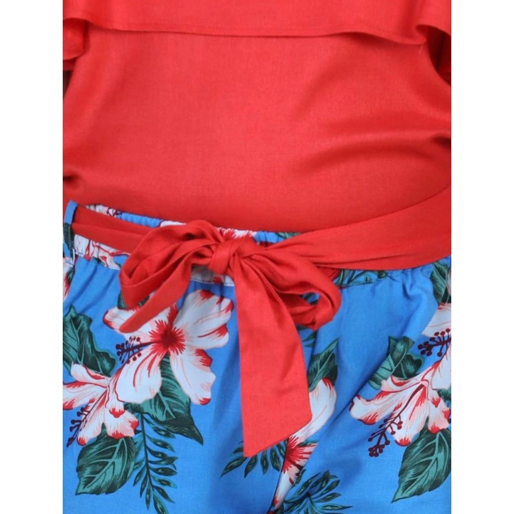 Girl's Rayon Floral Short Sleeve Top And Trouser Set