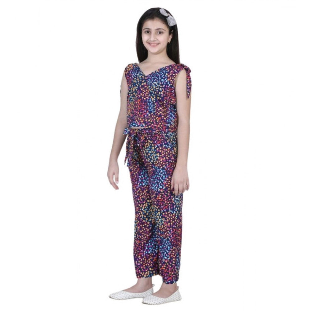 Girl's Crepe Floral Short Sleeve Set