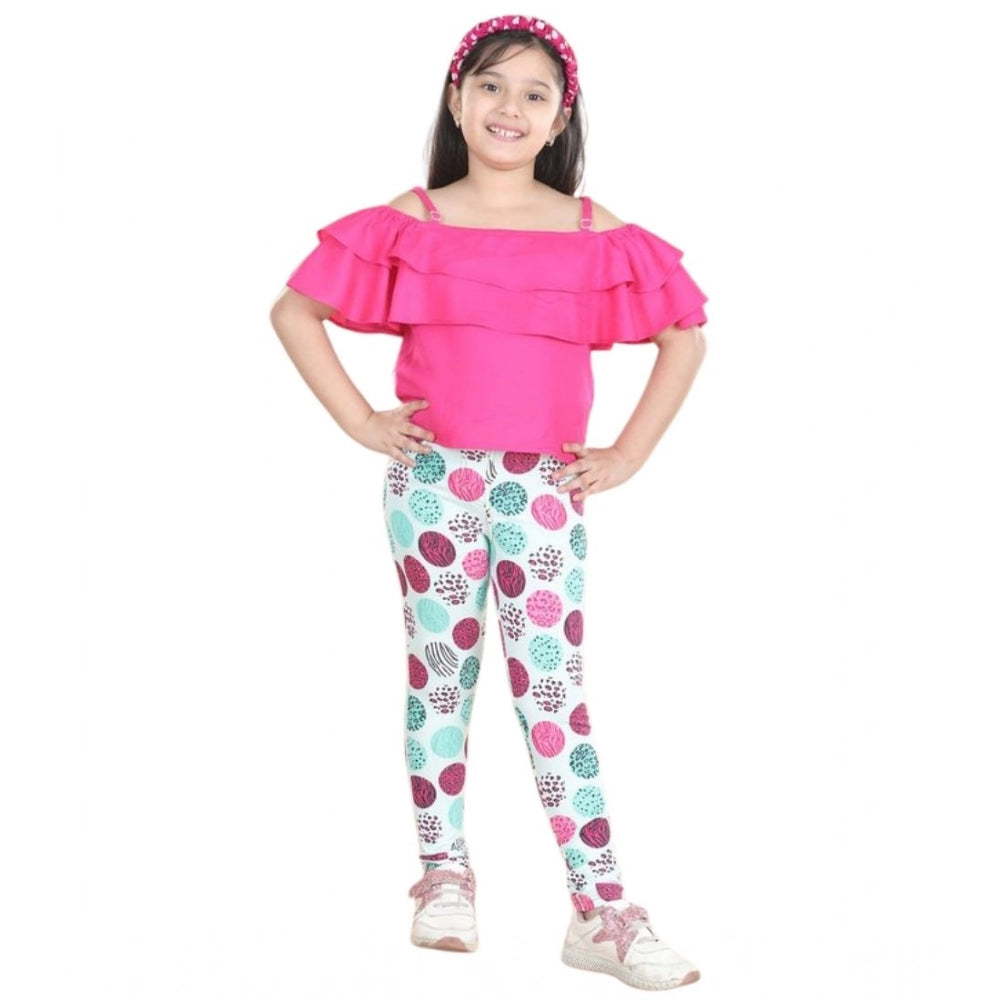 Girl's Cotton Floral Elasticated Jegging And Top — Pink