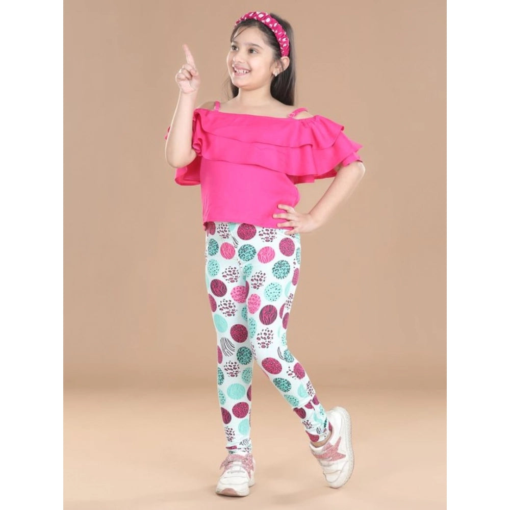 Girl's Cotton Floral Elasticated Jegging And Top — Pink