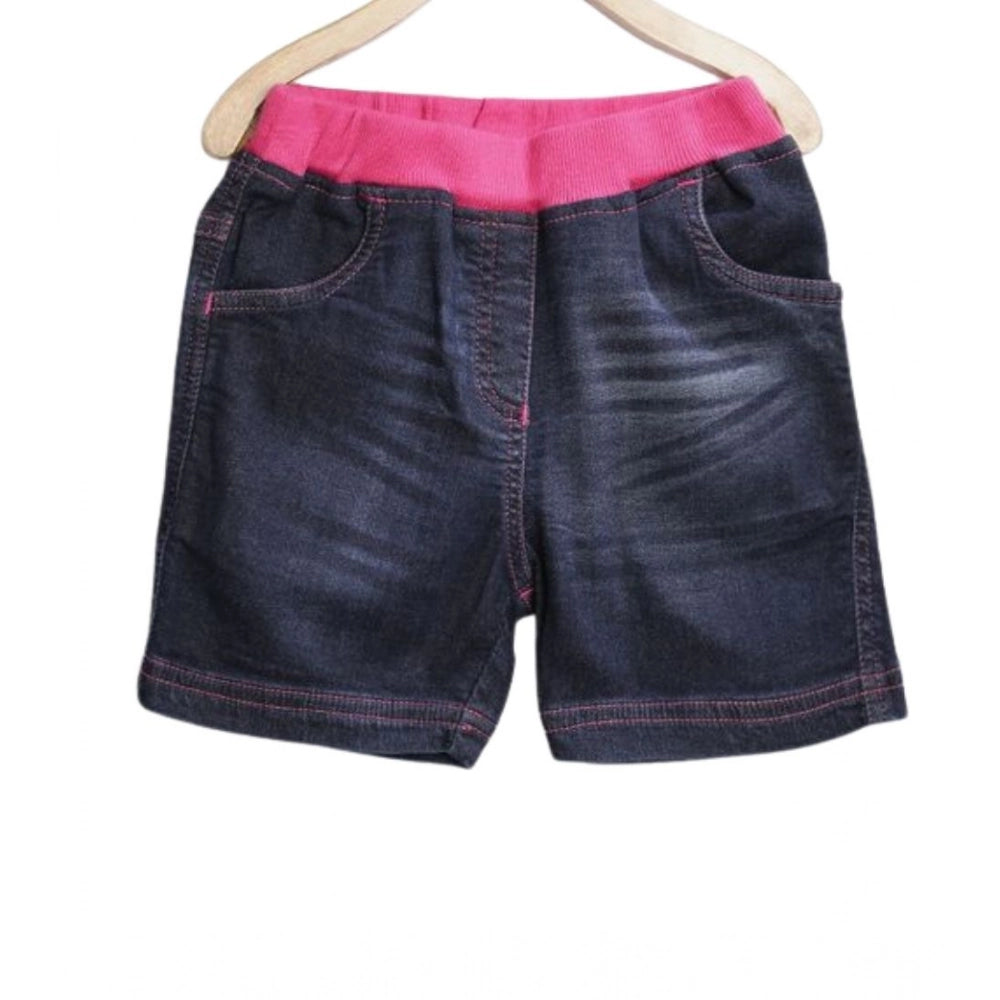 Girl's Denim Ribbed Elasticated Shorts — Pink-Blue