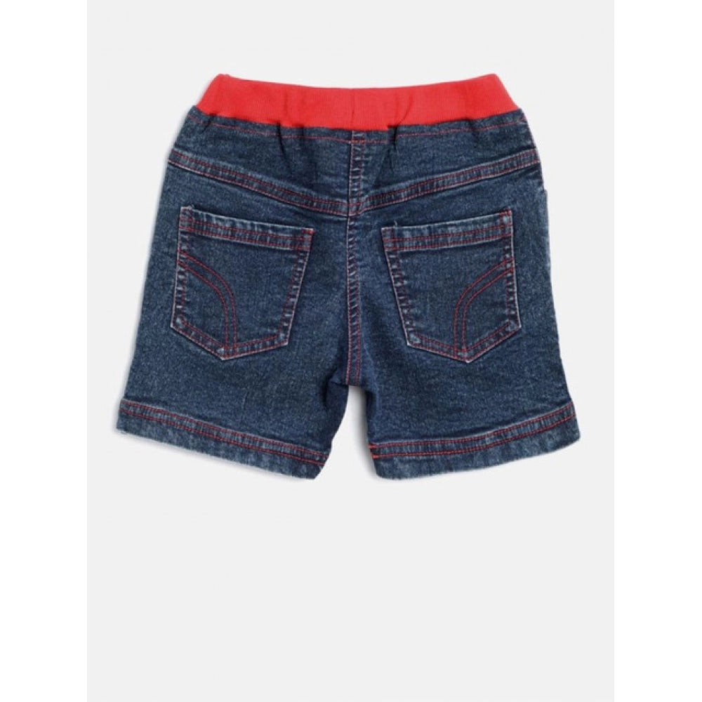 Girl's Denim Lace Inserts Sleeveless Shorts — Blue-Red