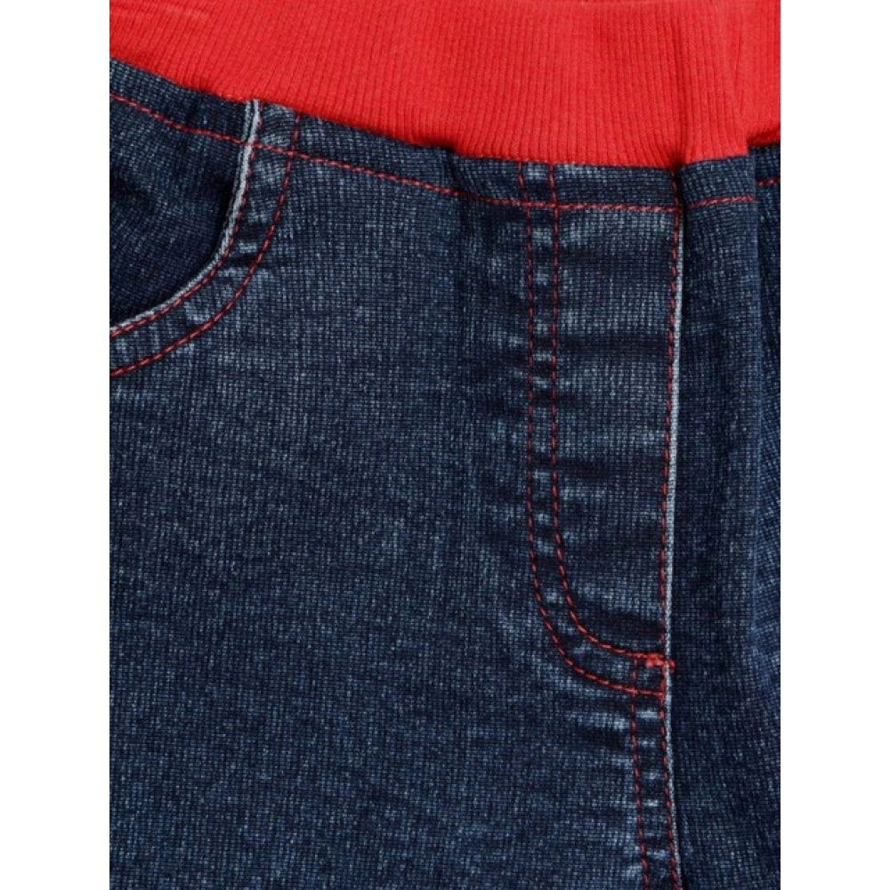 Girl's Denim Lace Inserts Sleeveless Shorts — Blue-Red