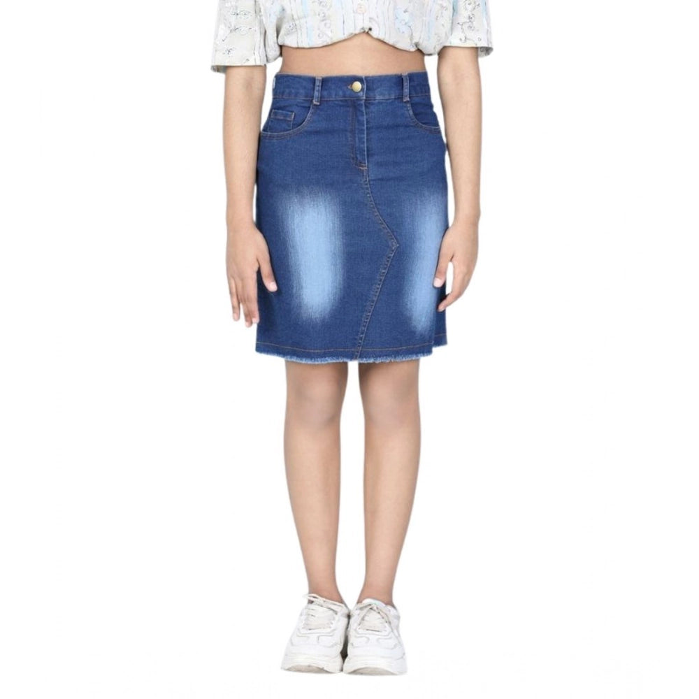 Girl's Denim Solid Buttoned Skirt — Blue