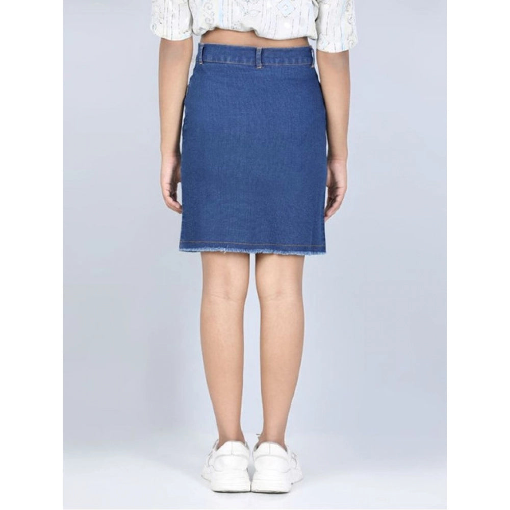 Girl's Denim Solid Buttoned Skirt — Blue