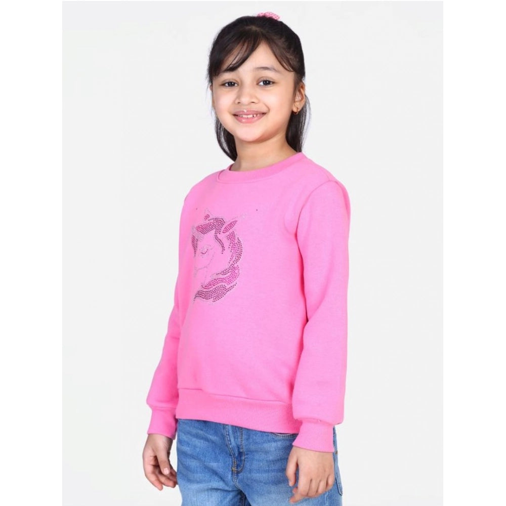 Girl's Fleece Embellished Long Sleeves Sweatshirt — Pink