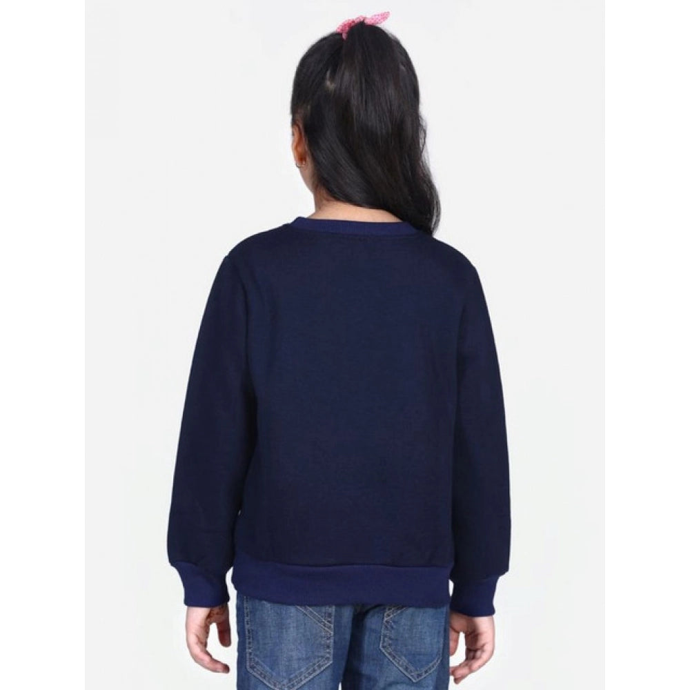 Girl's Fleece Embellished Long Sleeves Sweatshirt — Navy Blue
