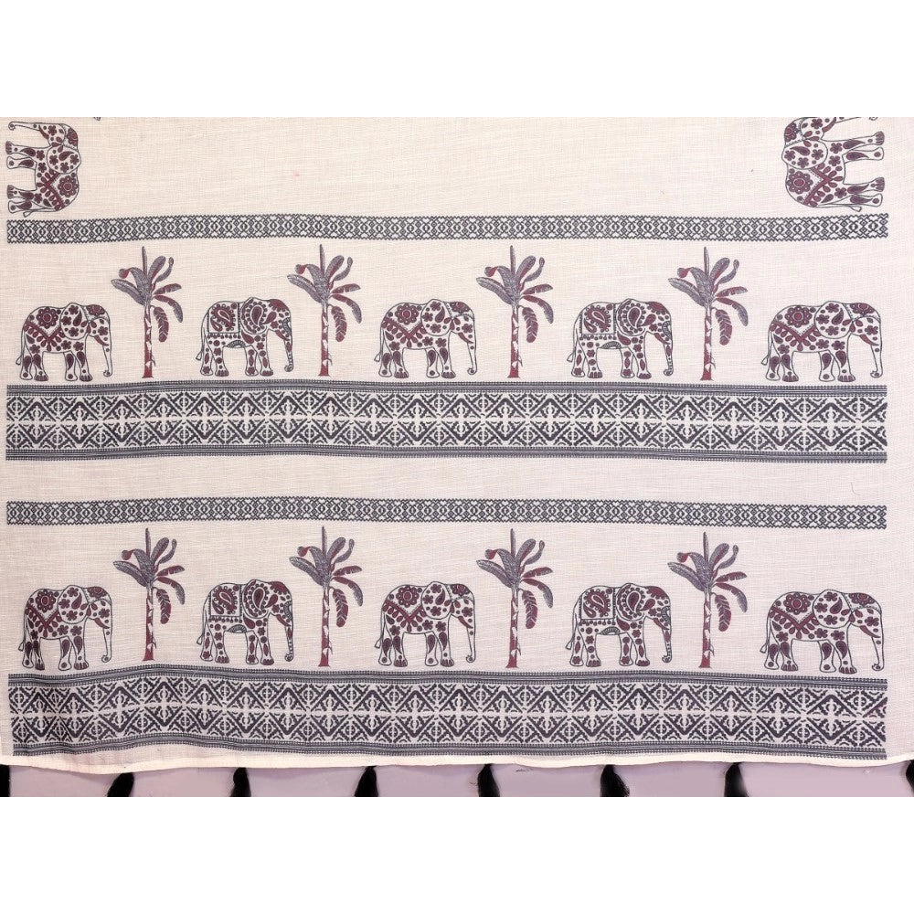 Women's Linen Cotton Printed Saree — Off White · 1922